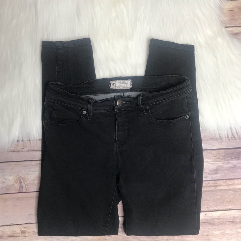 Free People Black Mid Rise Skinny Ankle Jeans